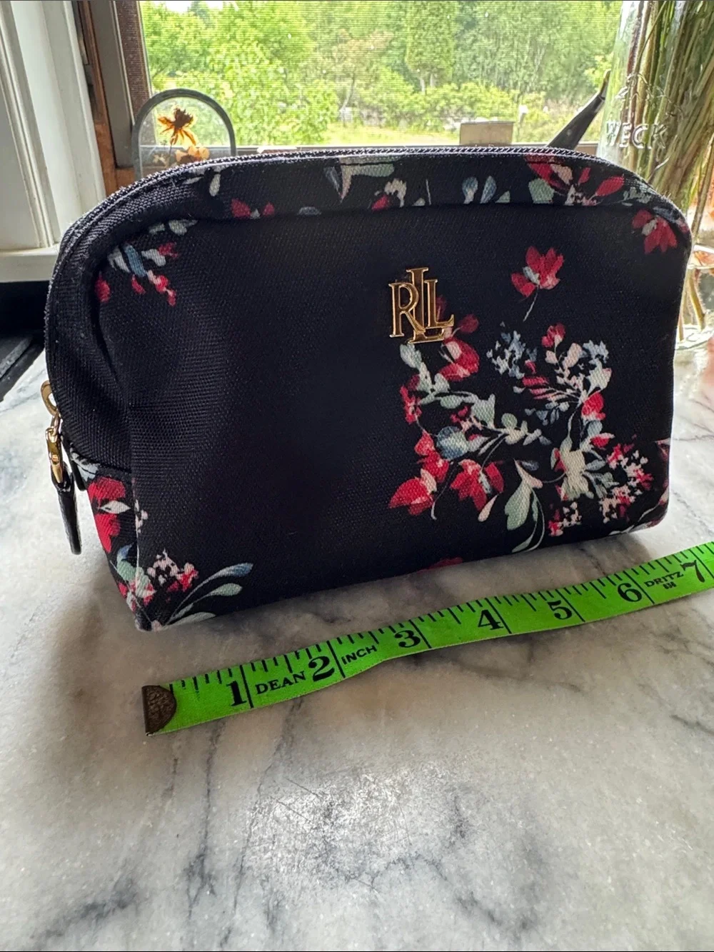 Ralph Lauren Black Floral Cosmetic Case with Gold Logo